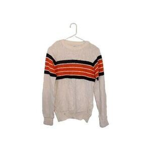 Cheerleader Vintage Women's Sweatshirt White Orange Blue Stripe Crew Size S/M